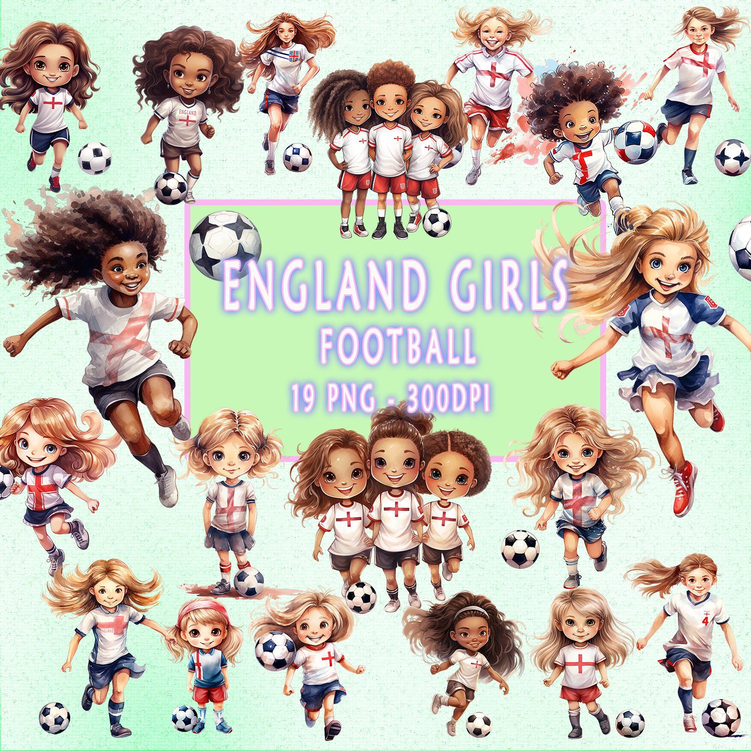 England Football Girls Clip Art, Girls Football Clipart, Childs Room, Birthday Party, Stickers, Baby Shower, World Cup.