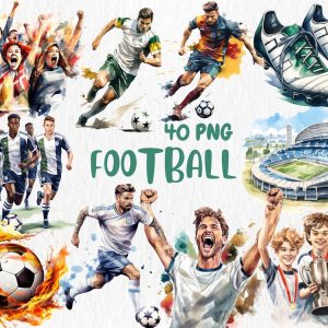 Watercolor Football Clipart: Sports Illustrations (Instant Download)
