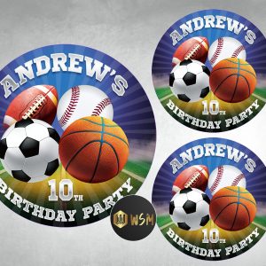 Sports Birthday Stickers: Football, Soccer, Basketball, Baseball (Printable)