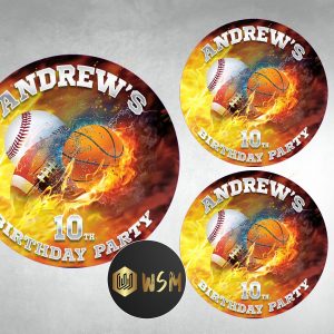 Sports Birthday Stickers: Football, Basketball, Baseball Treat Bag Labels (Printable)