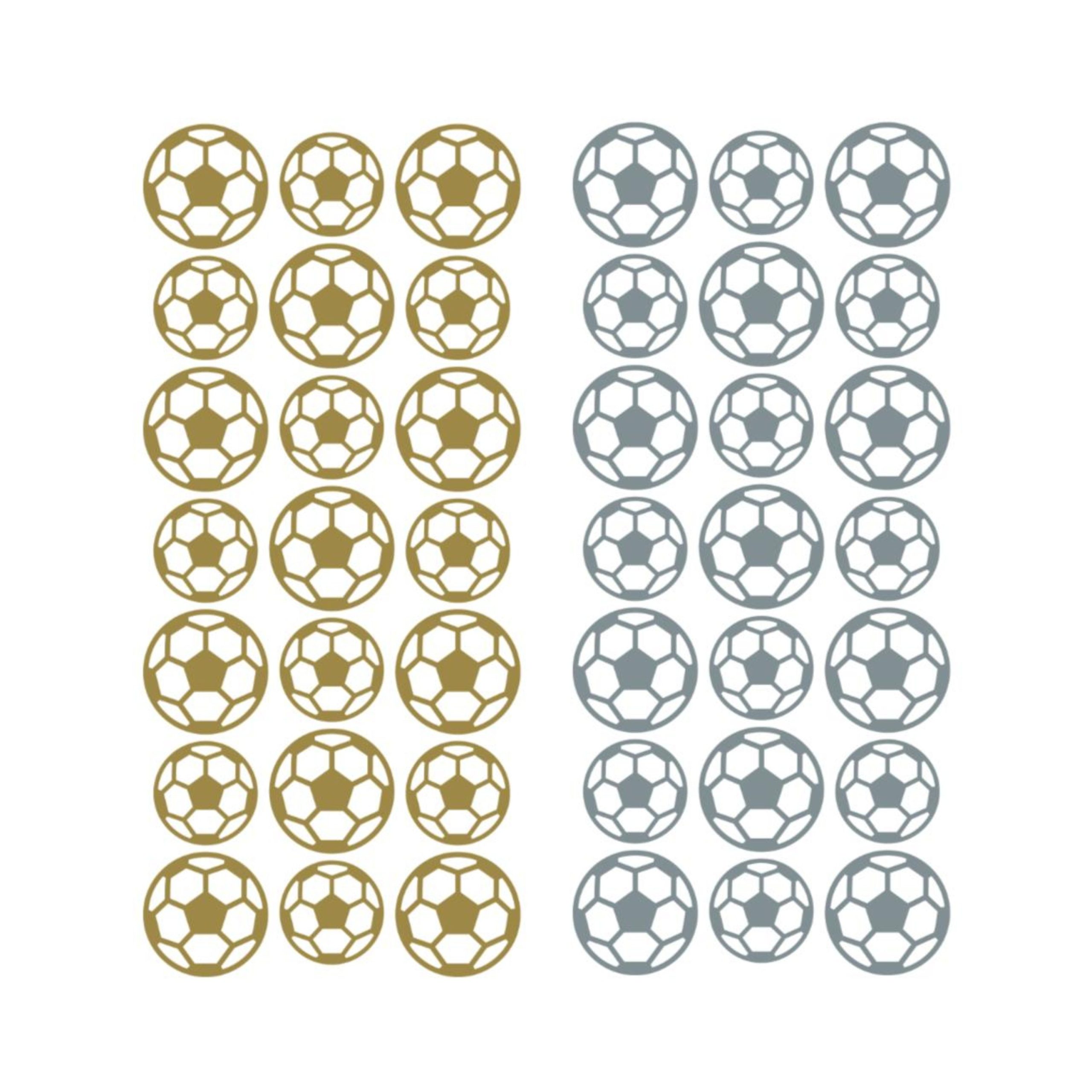 Football stickers, peel off foiled Silver or Gold footballs in 2 sizes - 21 stickers for parties, birthday cards and decorations