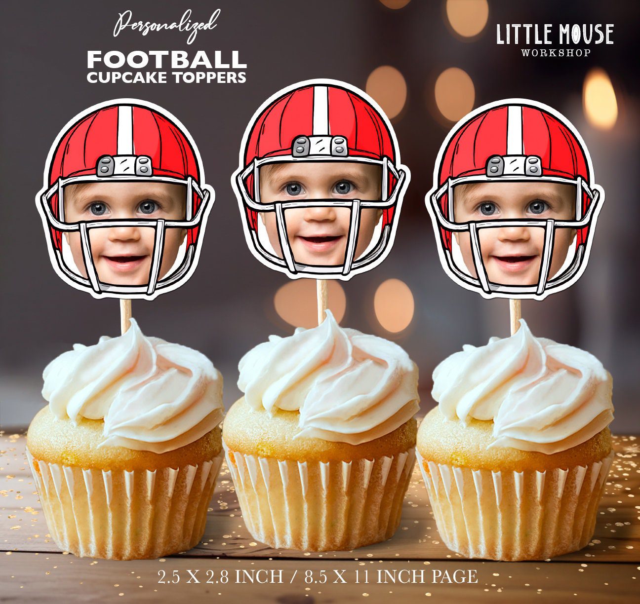 Football Personalized Face Cupcake Toppers