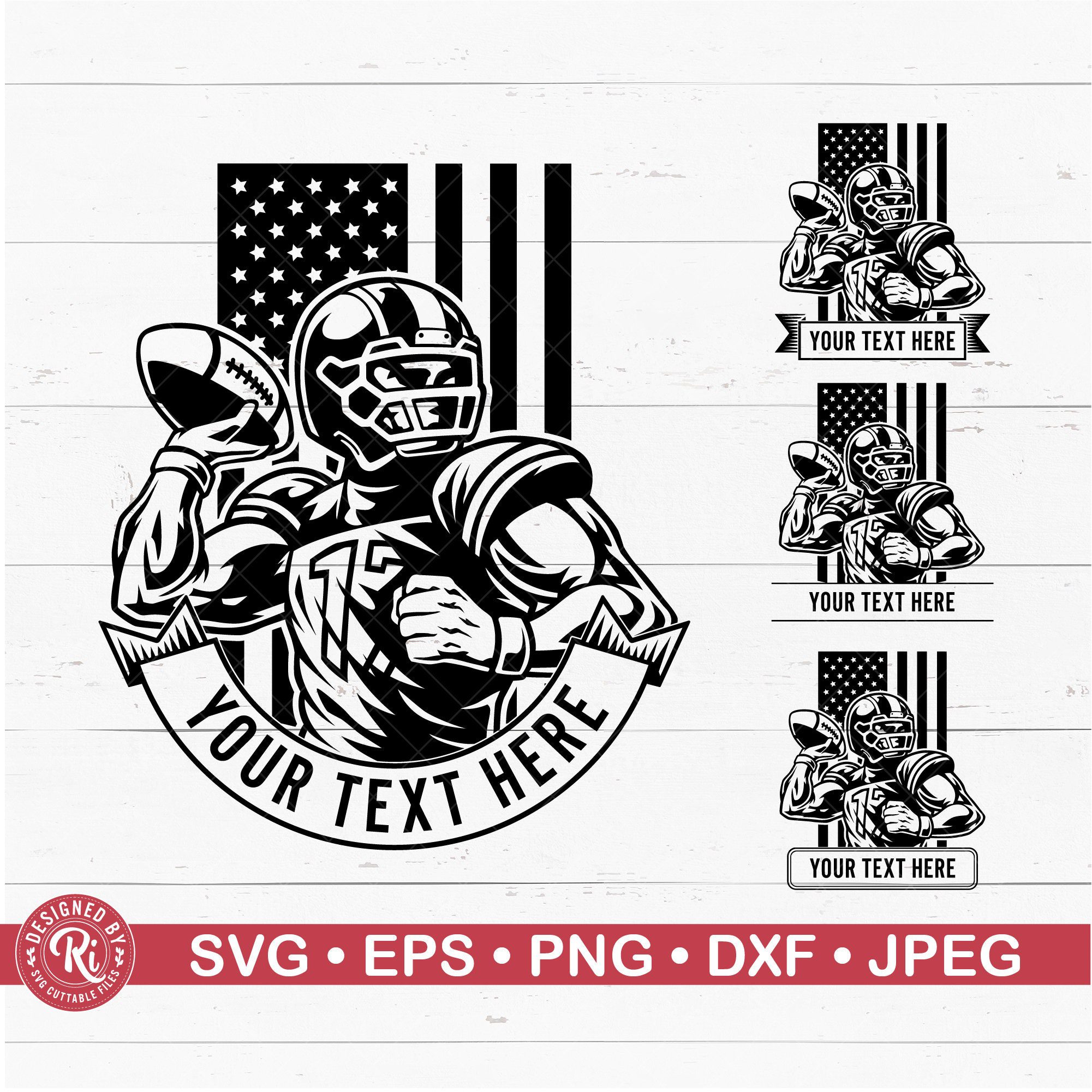 Football Player with American Flag Monogram Svg, Sports Team Logo, Shirt Design, USA, Clipart, Cricut, Silhouette, Png, Cut File, Vector