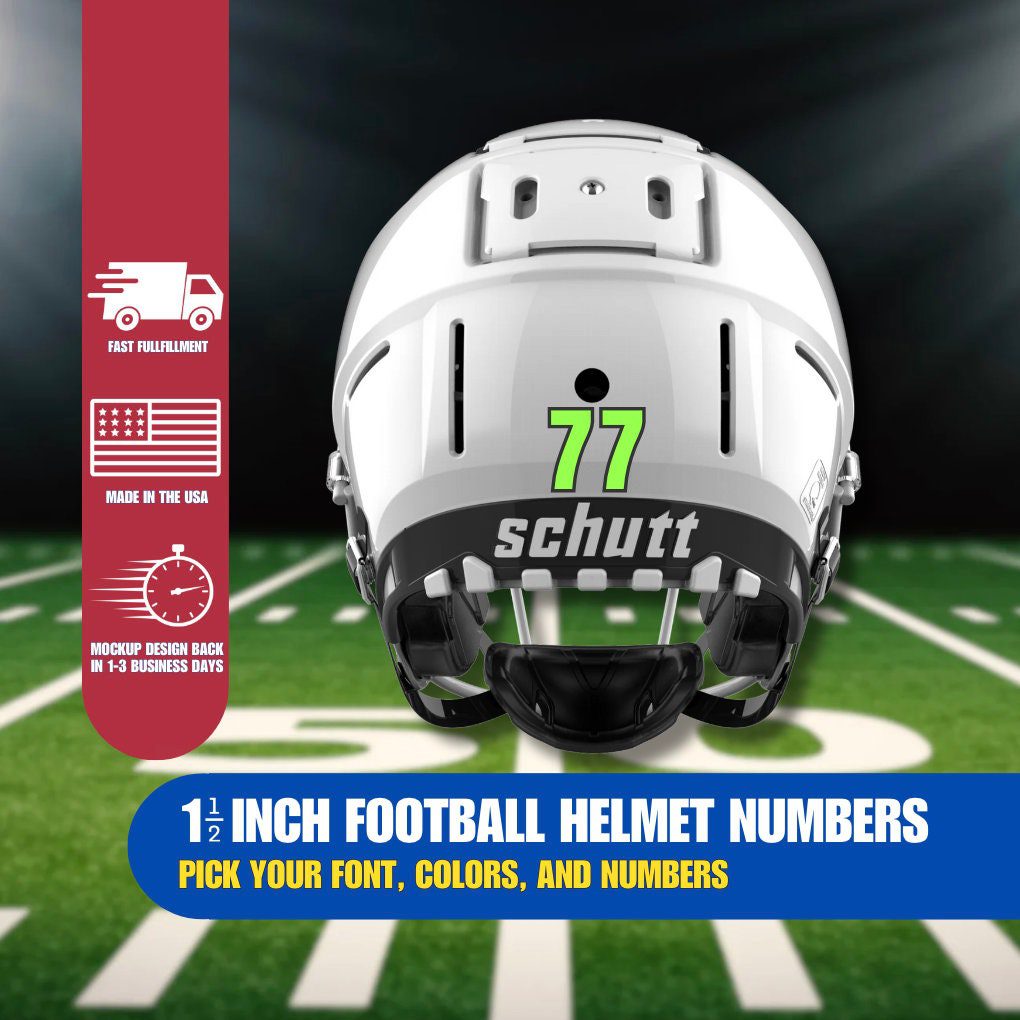 1 1/2 Inch Football Helmet Numbers, Football Gifts, Dye Cut, Tough & Durable, Team Orders Encouraged, Guaranteed All Season Long