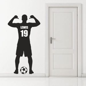 Cool Football Player Wall Sticker Decal Silhouette With Personalise Name