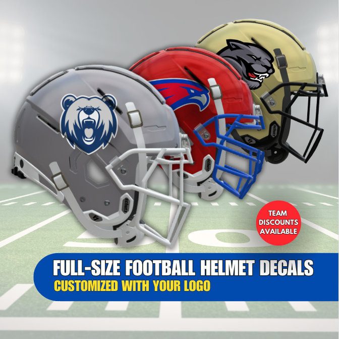 Football Helmet Decals - Full Size, Customized With Your Logo, Sold In Pairs, Dye Cut - 20 Mill Vinyl, Team Discounts Included
