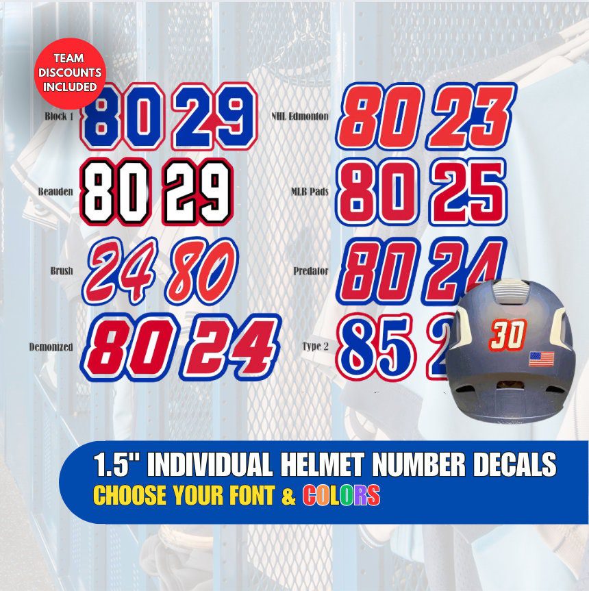 Custom 1 1/2 inch Individual Helmet Numbers Dye Cut for each player | football numbers | baseball numbers | hockey helmets | Lacrosse Number