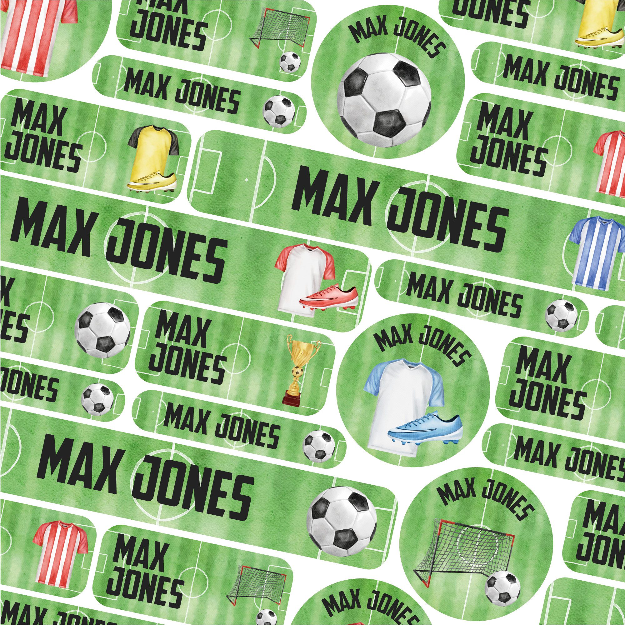 50 or 123 Stick On Name Labels, Football Icons Name Labels, School Name Stickers, School Name Tags, Children’s Name Labels for Clothes