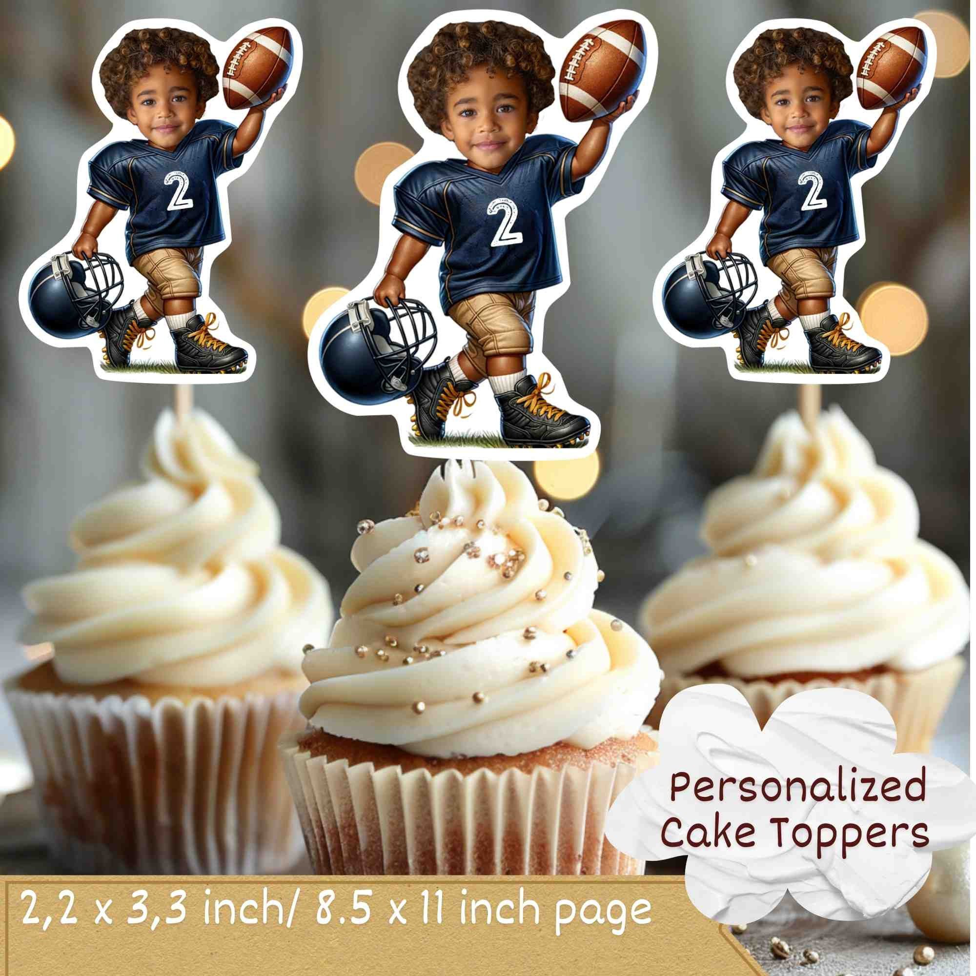 Football Personalized Face Cupcake Toppers, football cupcake toppers,cupcake toppers sports, Custom Face Cupcake Topper,cupcake toppers face