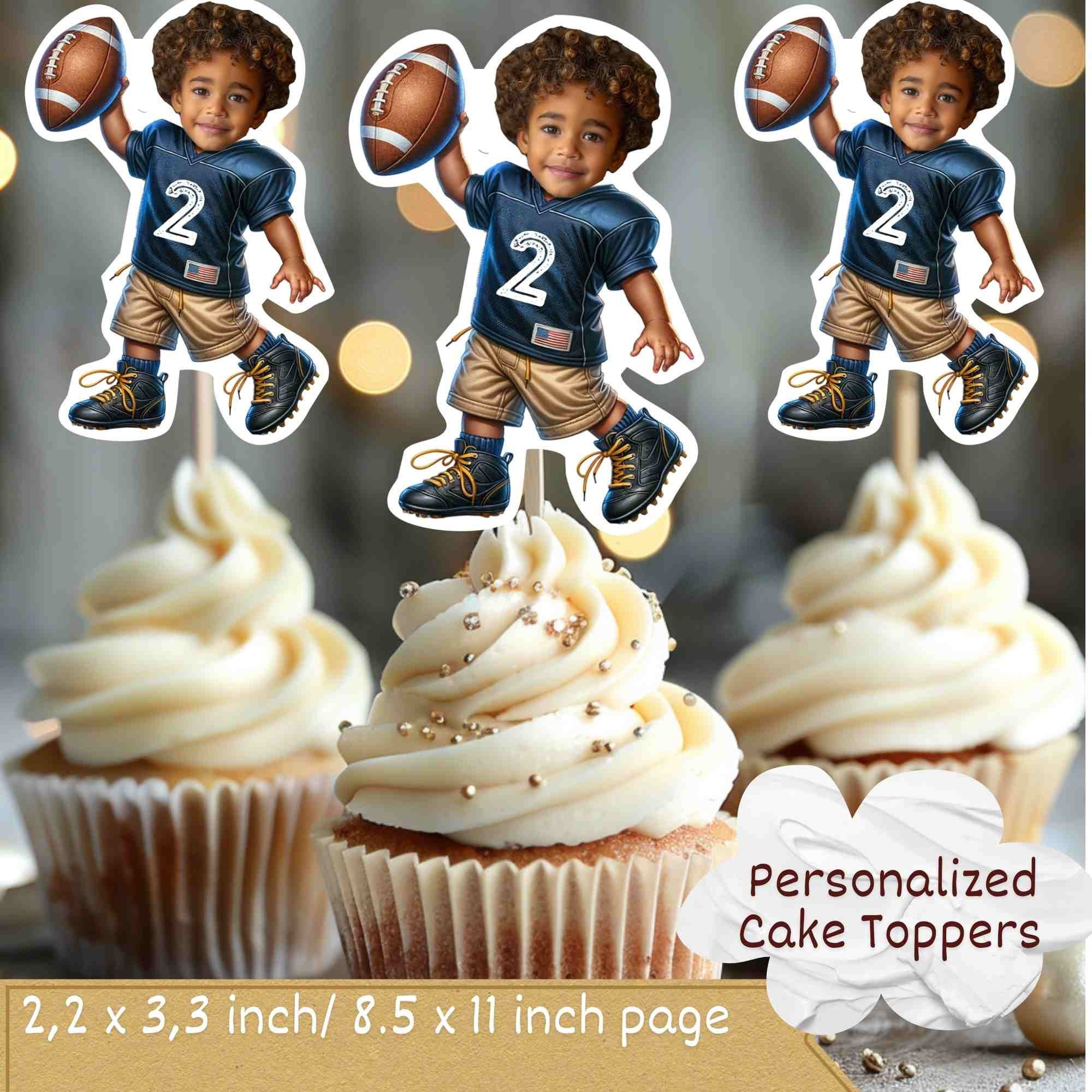 Football Personalized Face Cupcake Toppers, football cupcake toppers,cupcake toppers sports, Custom Face Cupcake Topper,cupcake toppers face