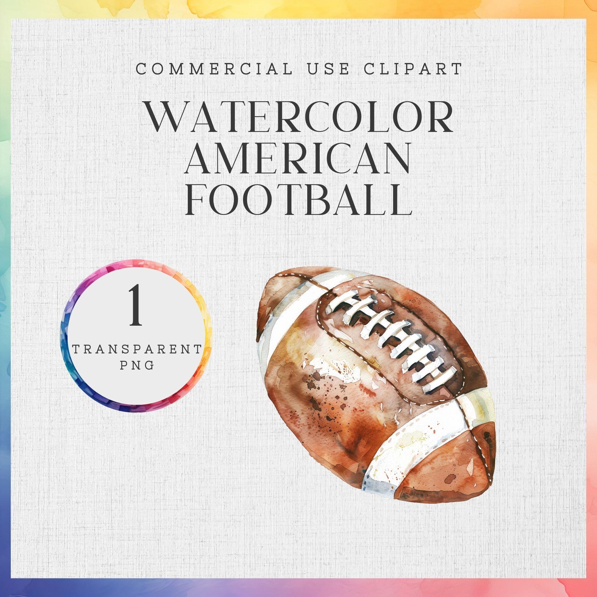 Watercolor Football Clipart, Sports Ball Transparent PNG, Instant Download American Football Image, Sports Graphic Clipart