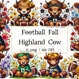 Fall Highland Cow Football Clipart PNG, Sublimation Design, Digital Download Png, Instant DIGITAL ONLY, Tumbler Wrap, Sticker Png, Cow Lover