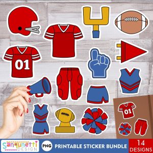 Football Printable Sticker Bundle - 14 PNG Designs for Game Day, Cheer, and Sports Crafts