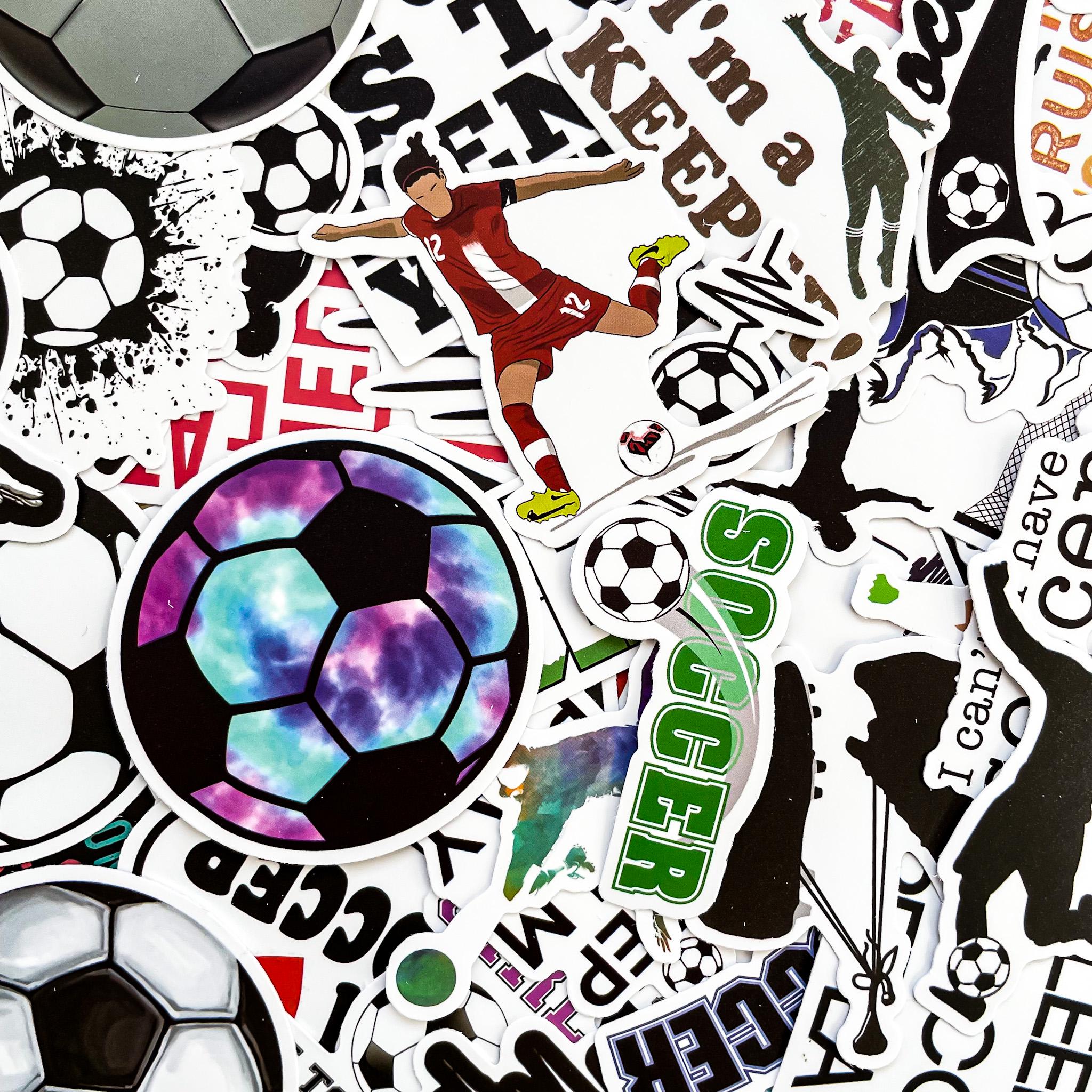 100pcs Soccer Stickers, Waterproof Sport Stickers for Laptop and Water Bottle, Sports Sticker Pack, Helmet and Bike Stickers, Soccer Gifts
