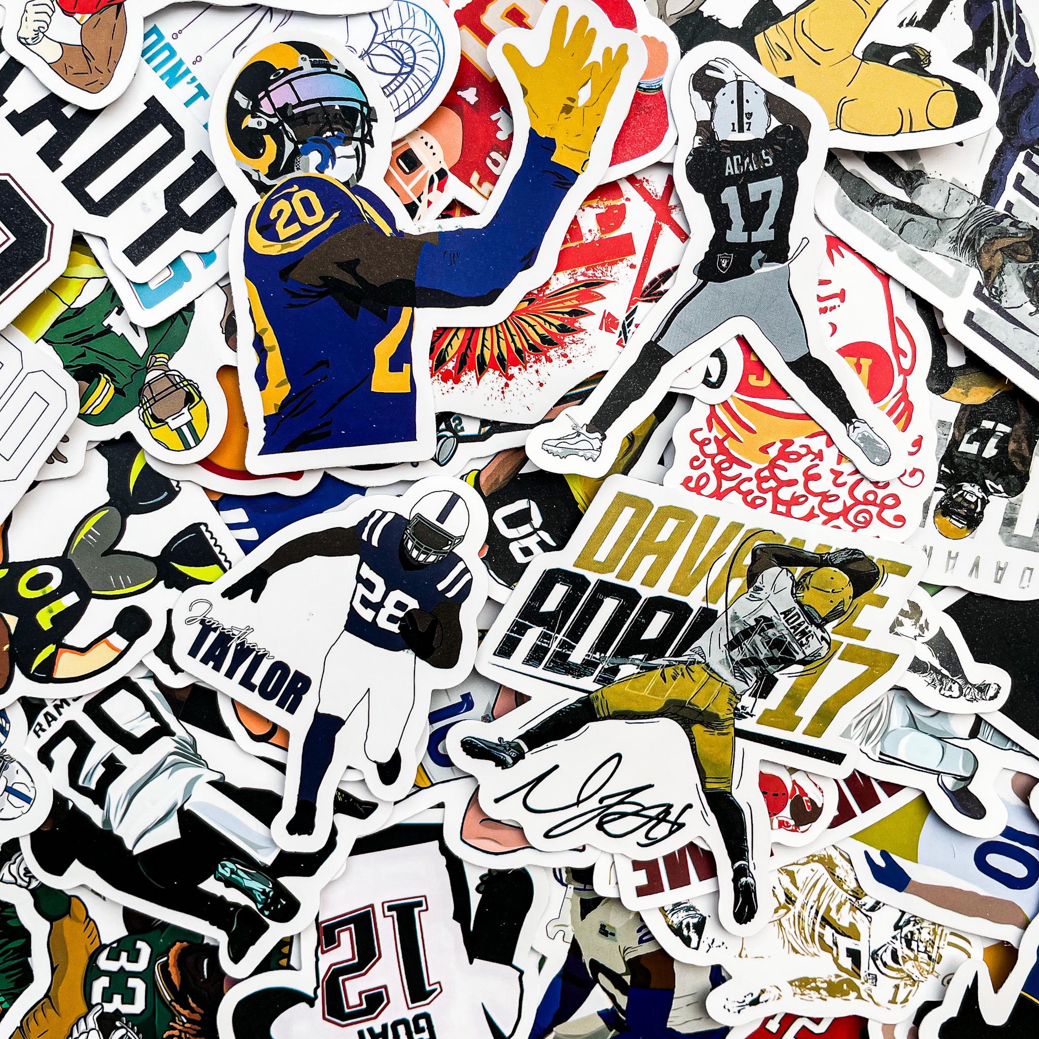 100 Random Football Stickers, Waterproof Vinyl Stickers, Cool Helmet Stickers, Sports Decals, American Football Player Stickers Pack