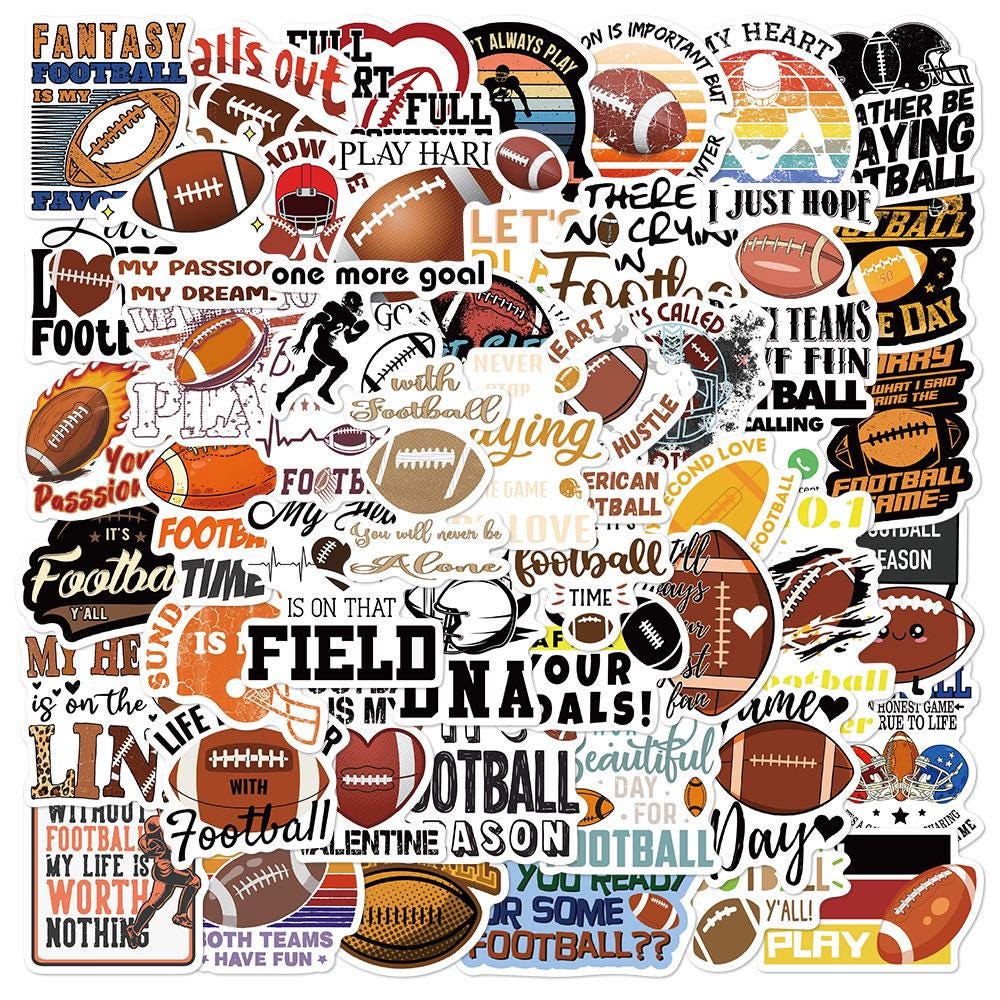 Rugby Football Stickers Pack: Waterproof Vinyl Decals for Laptop, Skateboard(50/100Pcs)