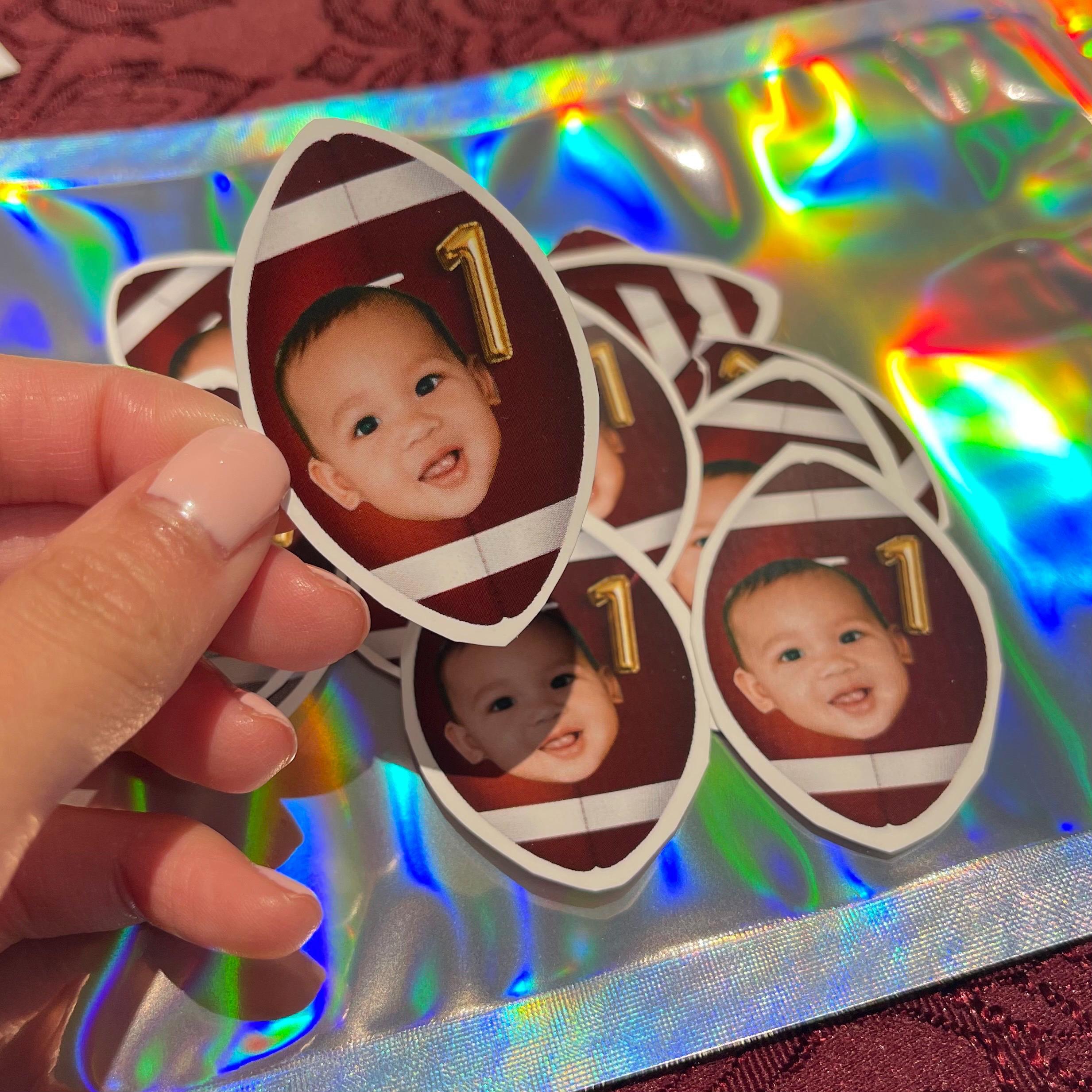 First Year Down Football Stickers, Custom Stickers, 1st Birthday Football Party Favor, 1st Birthday Boy Football Sticker