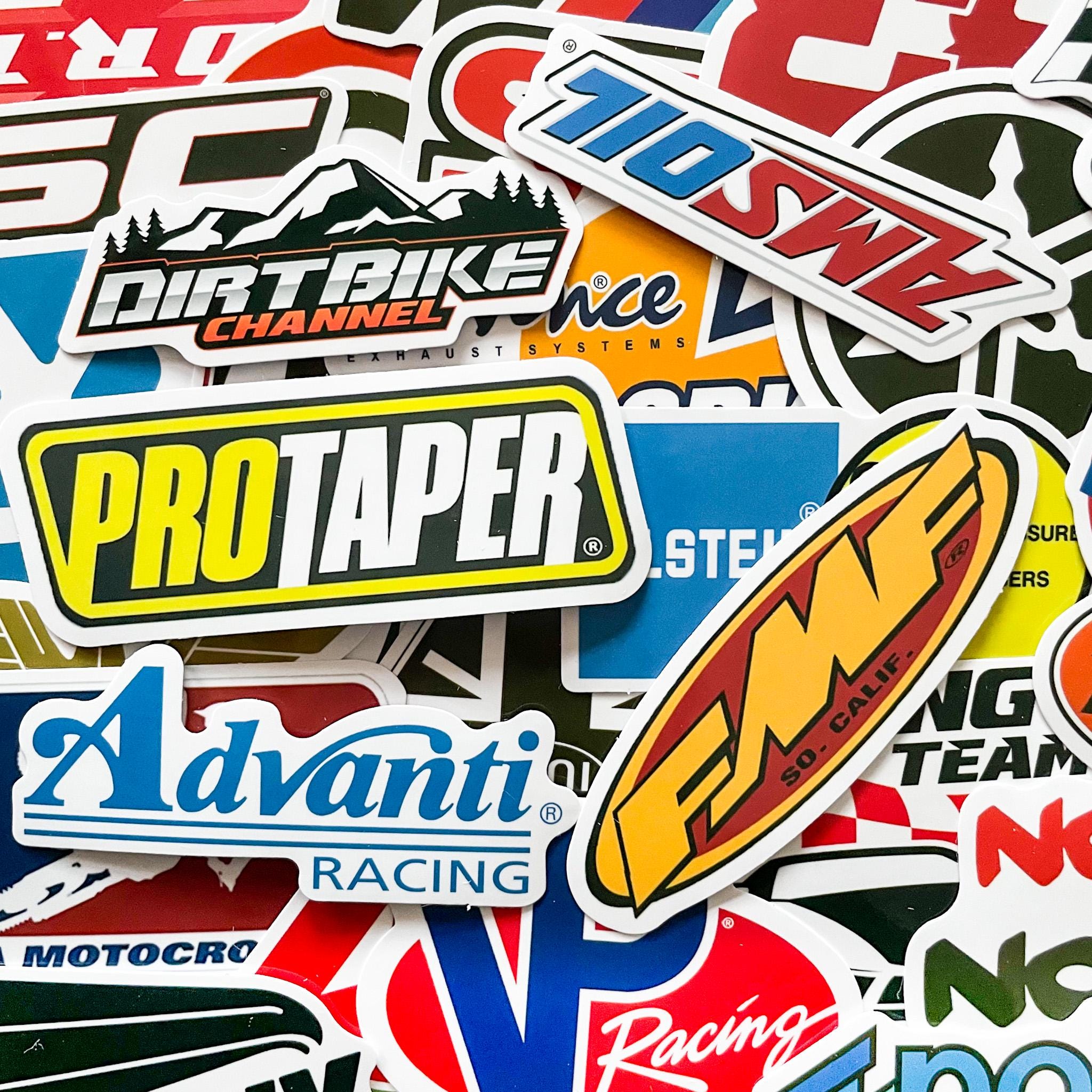 100 Random Racing Stickers, Motorcycle Brand Stickers, Auto Racing Stickers, Waterproof Racing Car Sticker Pack for Helmet, Luggage, and Car