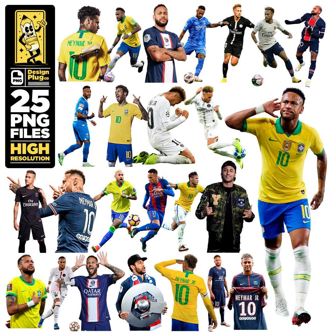 Neymar Jr PNG Collection – Digital stickers, silhouettes, and high-quality football. Includes no-background PNGs, transparent.