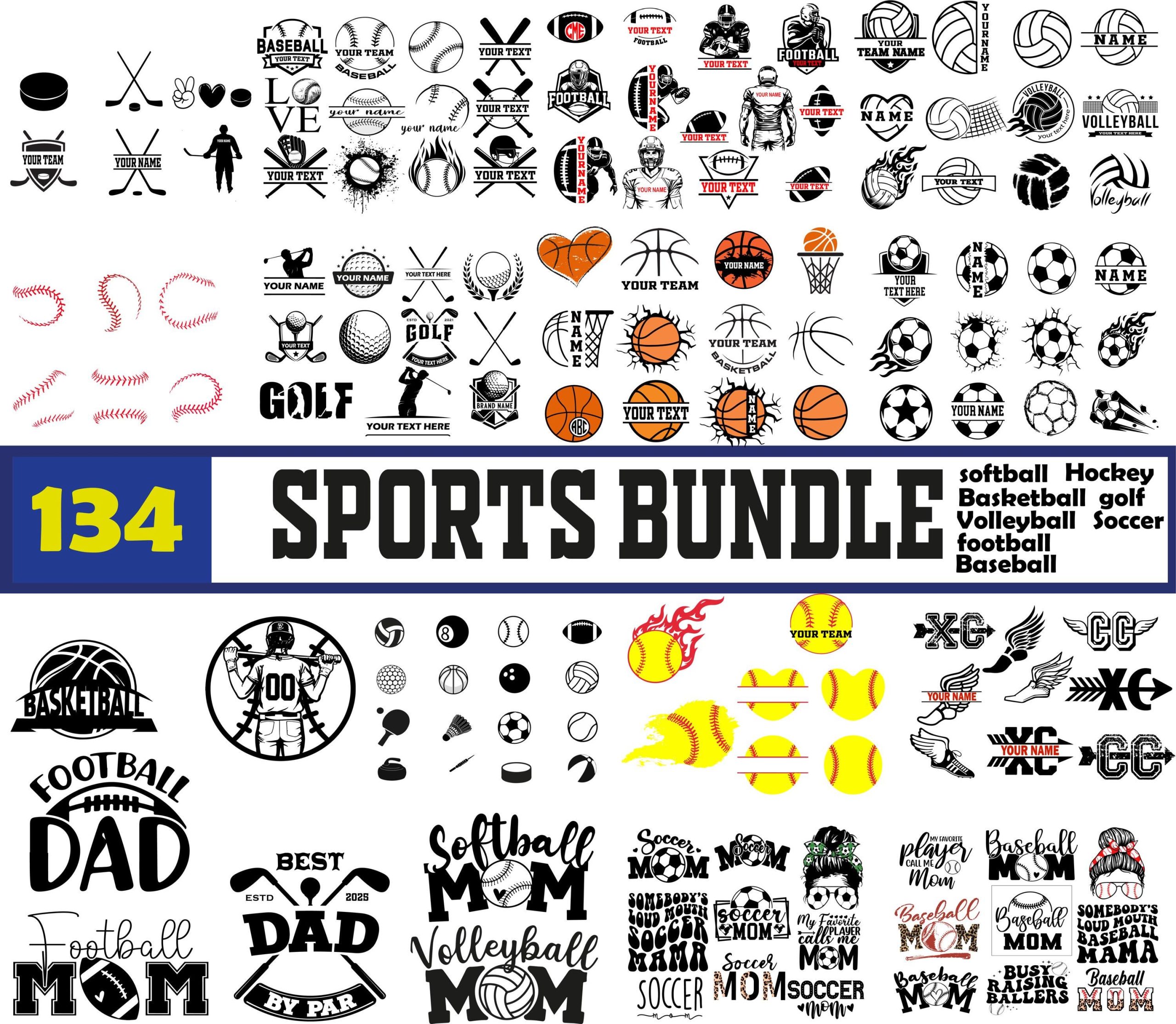 Sports Ball Design Bundle: 100 SVG & PNG Files