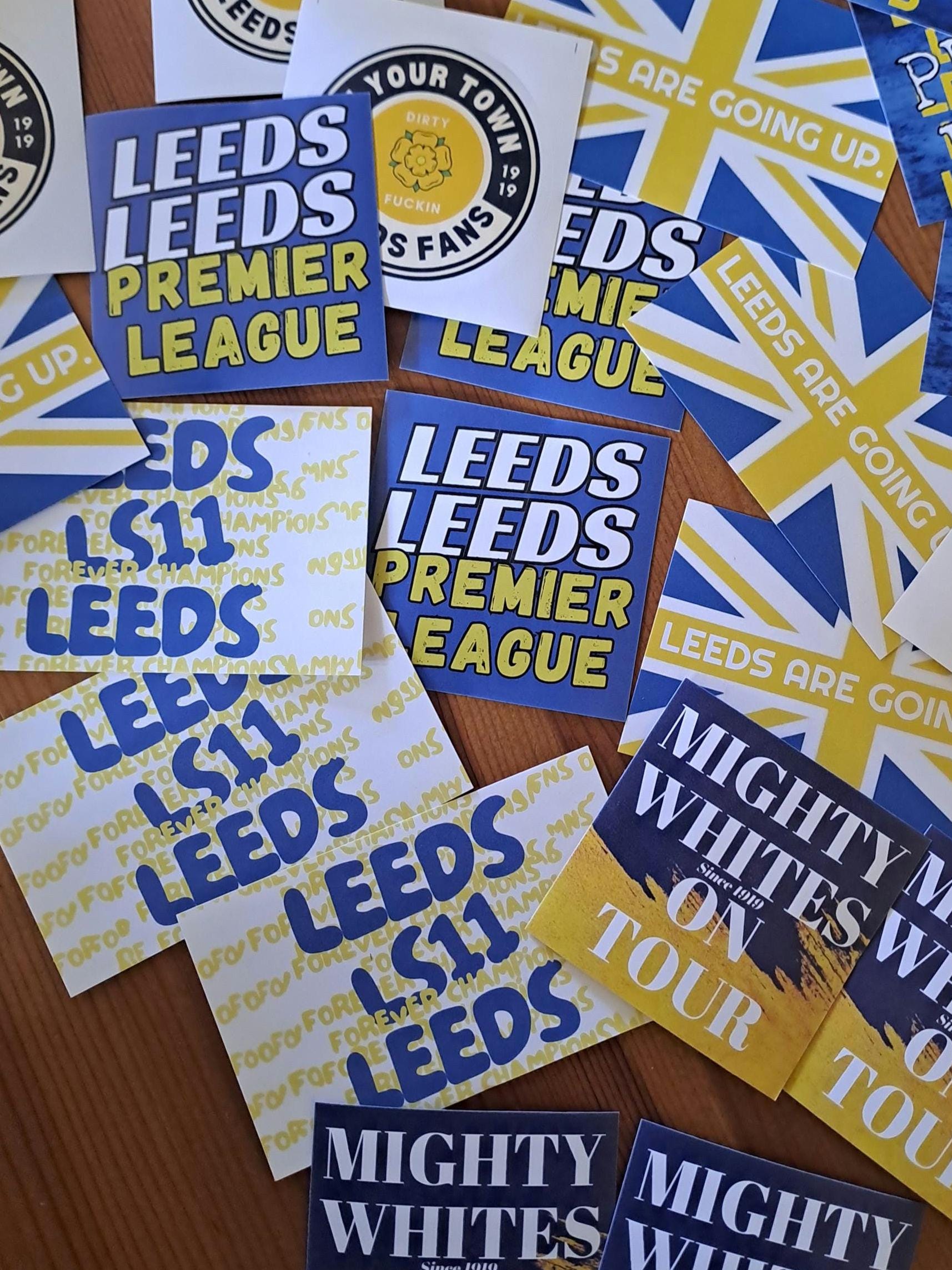 Leeds United Premier League stickers. PROMOTION Stickers x50 LIMITED AVAIALABILITY Lufc-Football gift Ideas. Crafts. Fathers day gift.
