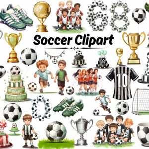 Soccer Clipart, Football Clipart, Boys Soccer Birthday Invitation Clipart Bundle, Soccer Posters, Sport Art Print, Soccer Invitation Clipart