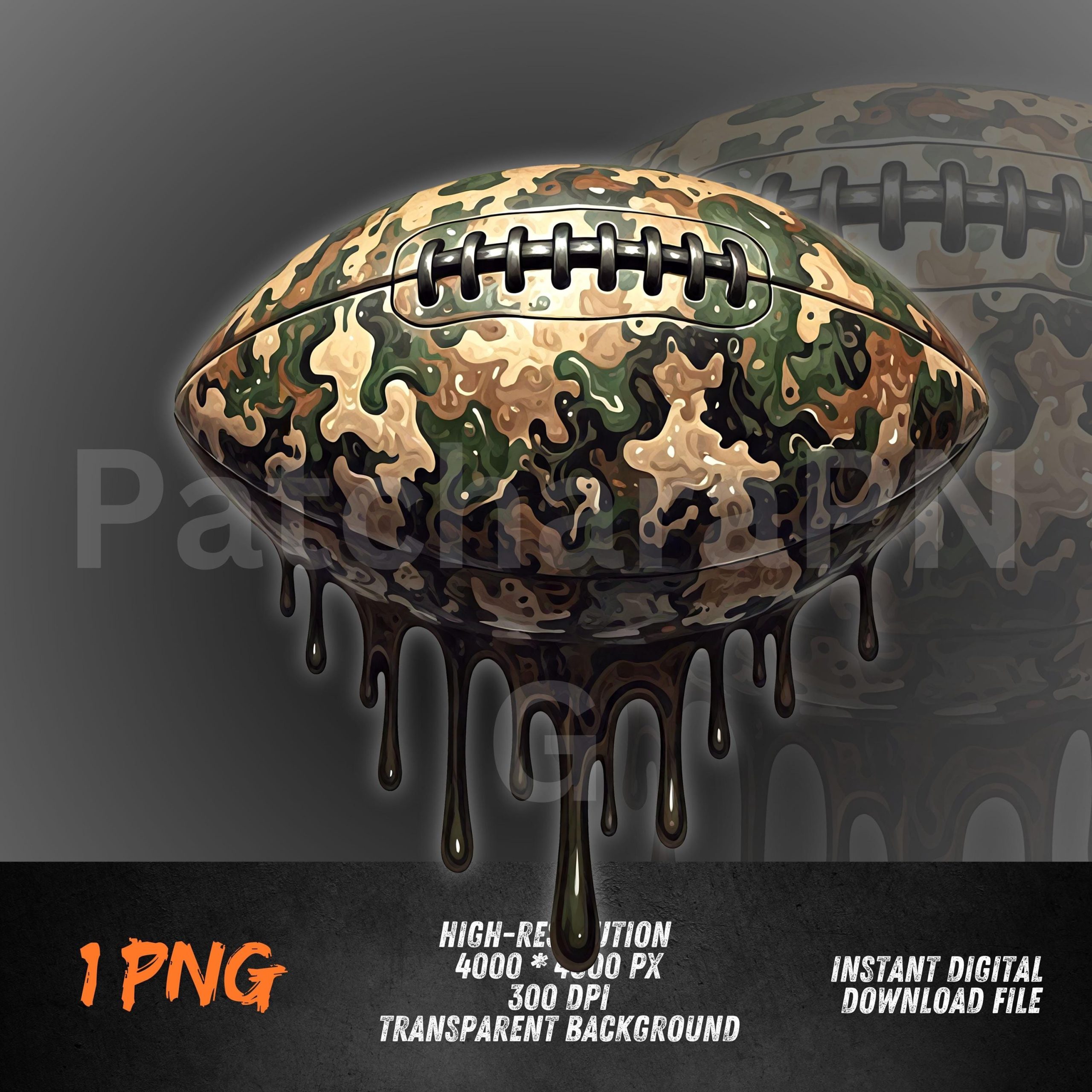 Camo Dripping Football PNG | Urban Sports Sublimation Design | Graffiti Football Clipart for T-Shirts, Stickers, and Posters