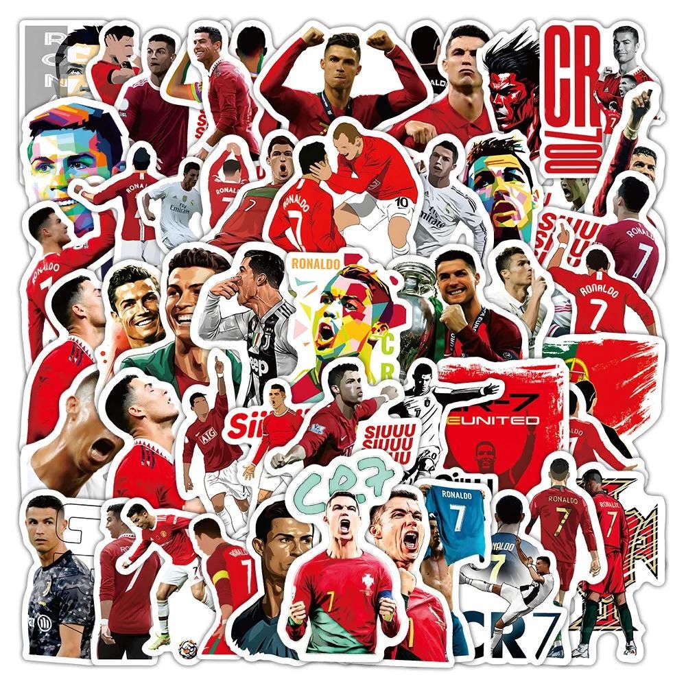 60Pcs Soccer CR7 Sport Stickers Football Stickers Decal Stickers for DIY Scrapbooking Laptop Skateboard Bottle Waterproof Sticker, Gifts