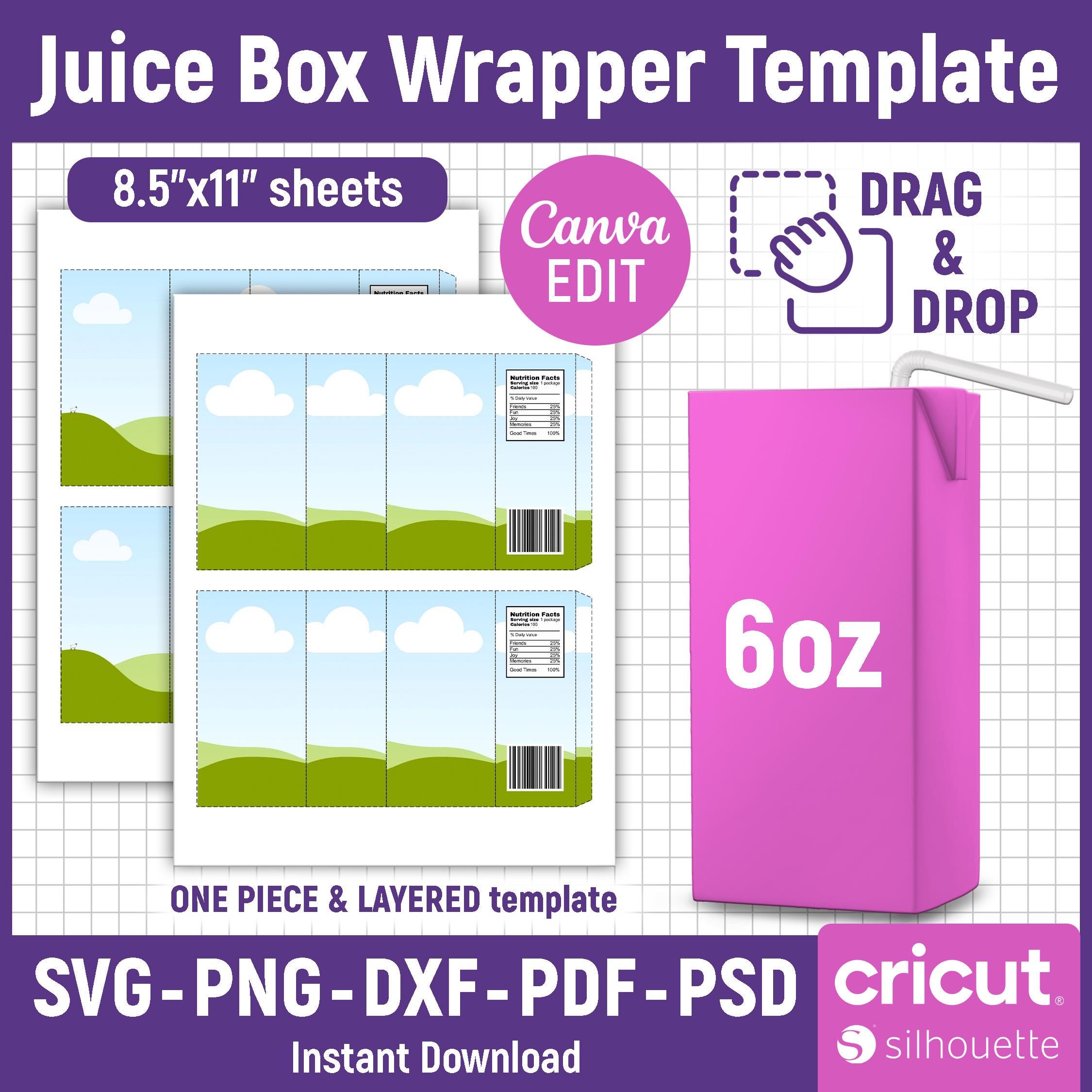 6oz Juice Box Wrapper Template, Juice Box Label, Juice Label Template, Juice Box Sticker, Juice Box Template, Party Favor, Canva Editable