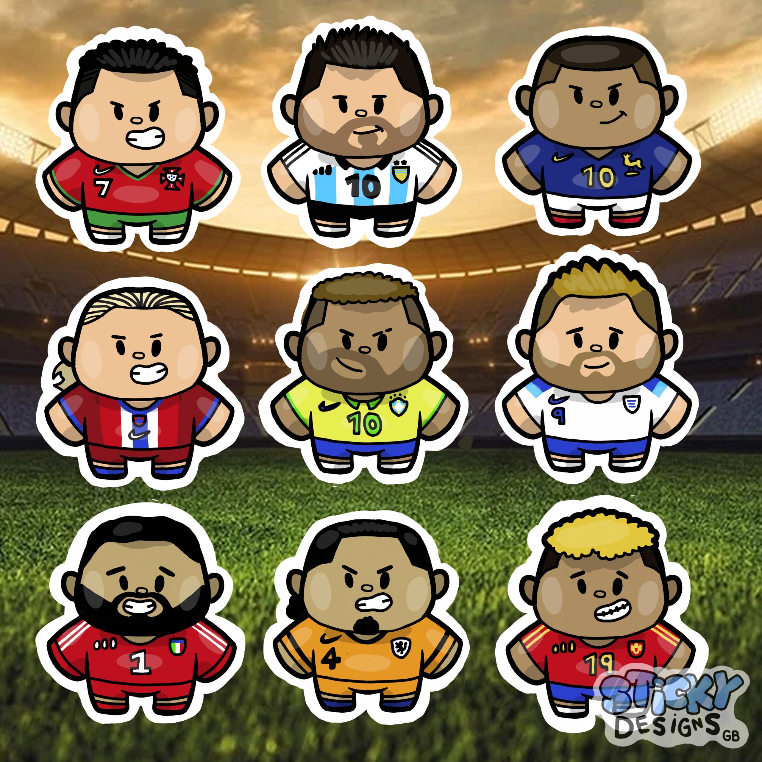 Footballer Stickers: Hand Drawn Digital Art - International Kit