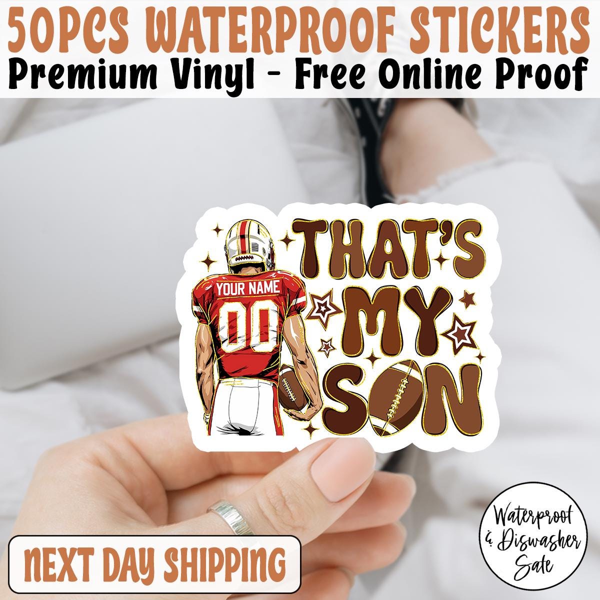 Custom Coquette That My Son Football Mom Sticker, Personalized Name & Number Football Sticker, Custom Football Ball Sticker,Team Gifts Coach