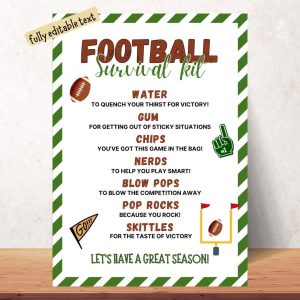 EDITABLE Football Survival Kit Printable, Gift Bag Printable, Printable Football Flyer, Team Gift Idea, Game Day Football Survival Kit