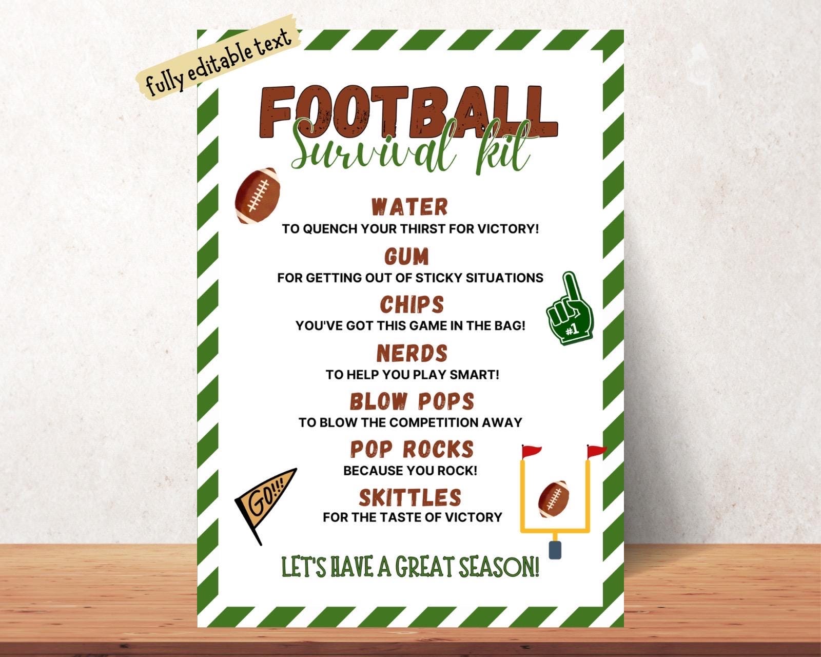 EDITABLE Football Survival Kit Printable, Gift Bag Printable, Printable Football Flyer, Team Gift Idea, Game Day Football Survival Kit
