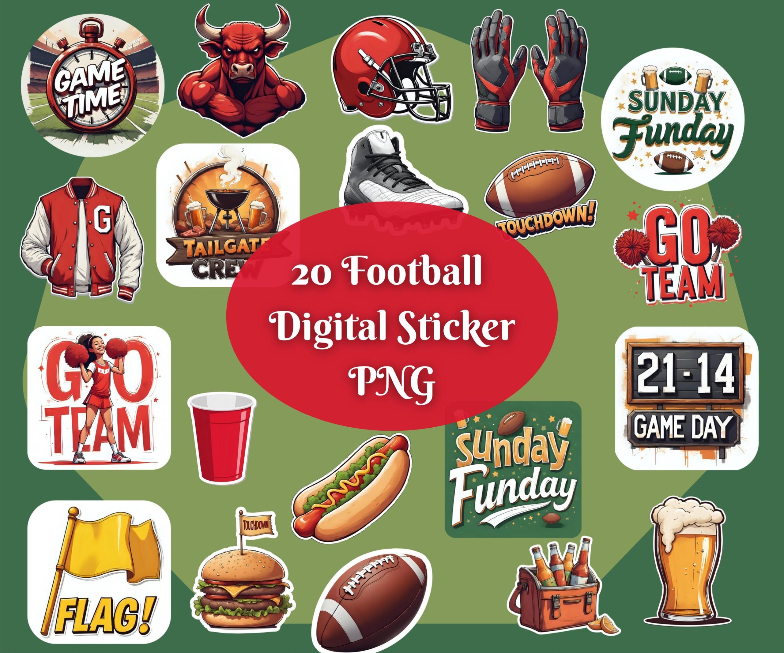Football Digital Sticker Pack | NFL Season Phone Wallpapers | Game Day Planner Stickers | Sports Digital Download