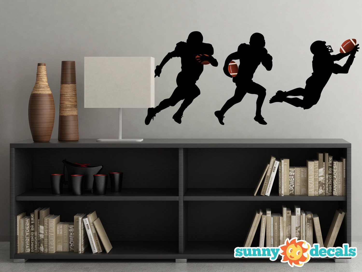 Football Player Silhouette Fabric Wall Decals - Set of 3